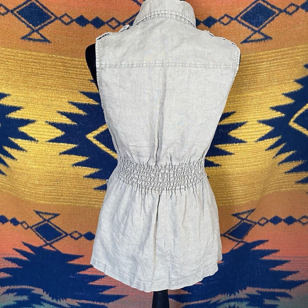 Y2k Yank 100% Linen Button Up Collared Blouse. Po… - image 7